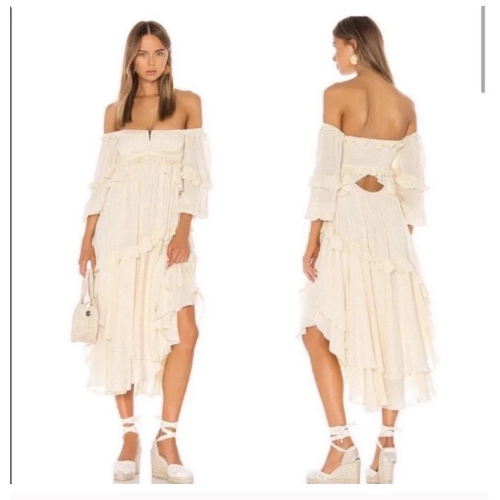 NWT Free People Spell & the Gypsy Clementine Maxi Dress Sz MED Boho Cream‎ Gold